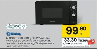 Oferta de Balay - Microondas Con Grill 3WG3112X2 por 99,9€ en Eroski