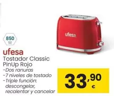 Oferta de Ufesa - Tostador Classic PinUp Rojo por 33,9€ en Eroski