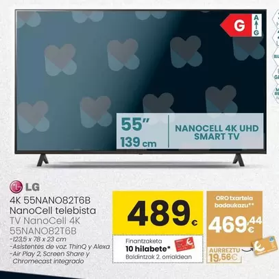 Oferta de LG - Tv NanoCell 4K 55NANO82T6B por 489€ en Eroski