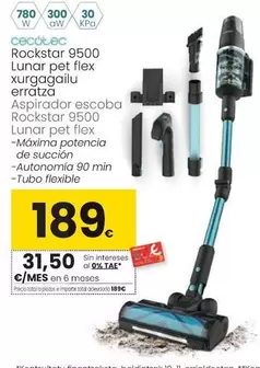 Oferta de Cecotec - Aspirador Escoba Rockstar 9500 Lunar Pet Flex por 189€ en Eroski