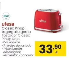 Oferta de Ufesa - Tostador Classic PinUp Rojo por 33,9€ en Eroski