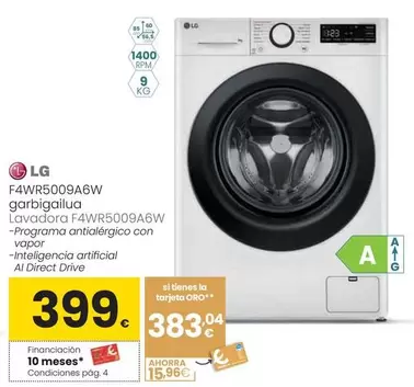 Oferta de LG - Lavadora F4WR5009A6W por 399€ en Eroski