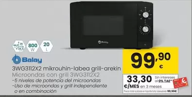 Oferta de Balay - Microondas Con Grill 3WG3112X2 por 99,9€ en Eroski