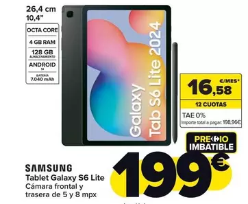 Oferta de Samsung - Tablet Galaxy S6 Lite por 199€ en Carrefour