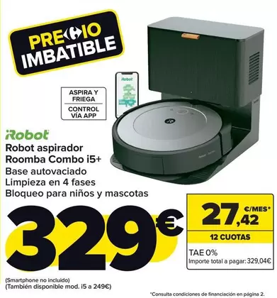 Oferta de Irobot - Robot Aspirador Roomba Combo I5+ por 329€ en Carrefour