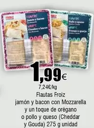 Oferta de Froiz - Flautas Jamon Y Bacon Mozzarella Y Un Toque De Oregano O Pollo Y Queso por 1,99€ en Froiz