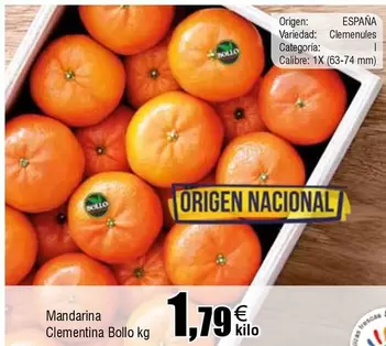 Oferta de Origen - Mandarina Clementina Bollo por 1,79€ en Froiz