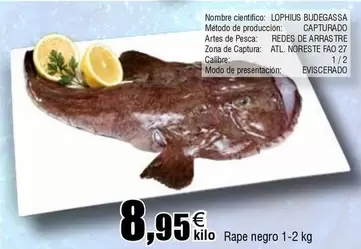 Oferta de Lophius Budgeassa Capturado por 8,95€ en Froiz