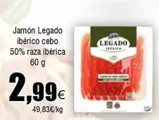 Oferta de Legado - Jamón Ibérico Cebo 50% Raza Ibérica por 2,99€ en Froiz