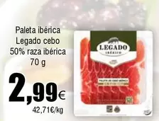 Oferta de Legado ElPozo - Paleta Iberica Cebo 50% Raza Iberica por 2,99€ en Froiz