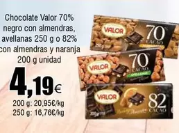 Oferta de Valor - Chocolate 70% Negro Con Almendras, Avellanas O 82% Con Almendras Y Naranja por 4,19€ en Froiz