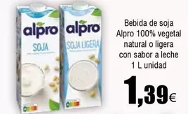 Oferta de Alpro - Bebida De Soja 100% Vegetal Natural O Ligera Con Sabor A Leche por 1,39€ en Froiz