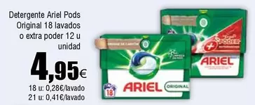 Oferta de Ariel - Detergente Pods Original 18 Lavados O Extra Poder 12 U Unidad por 4,95€ en Froiz