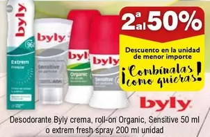 Oferta de Byly - Desodorante Crema, Roll-on Organic, Sensitive O Extrem Fresh Spray en Froiz