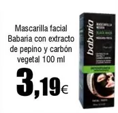 Oferta de Babaria - Mascarilla Facial Con Extracto De Pepino Y Carbon Vegetal por 3,19€ en Froiz