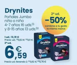 Oferta de DryNites - Panales Jumbo Nino O Niña por 13,19€ en Clarel