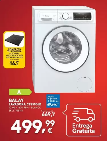 Oferta de Becken - Lavadora STS3106B por 499,99€ en Worten