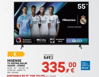 Oferta de Hisense - Tv 55e7n4 Dolby Vision - Atmos por 335€ en Worten