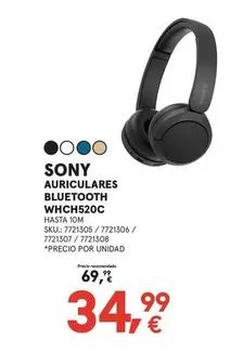 Oferta de Sony - Auriculares Bluetooth WHCH520C por 34,99€ en Worten