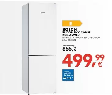 Oferta de Bosch - Frigorifico Combi Kgn25qweed por 499,99€ en Worten