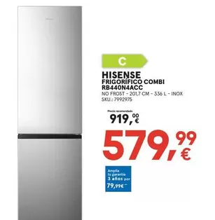 Oferta de Hisense - Frigorifico Combi Rb440n4acc por 579,99€ en Worten