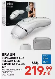 Oferta de Braun - Depiladora Luz Pulsada Silk Expert S3 Pl3020 por 219,99€ en Worten