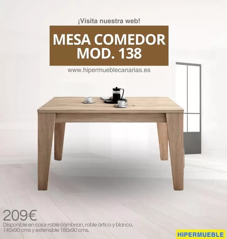 Oferta de Blanco - Mesa Comedor Mod. 138 por 209€ en HiperMueble Canarias