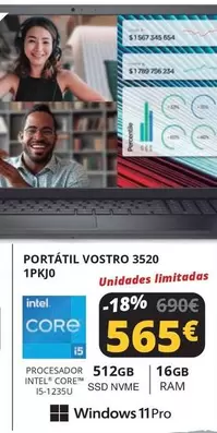 Oferta de Intel - Portatil Vostro 3520 1Pkj0 por 565€ en Dynos Informática