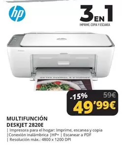 Oferta de HP - Multifuncion Desket 2820e por 49,99€ en Dynos Informática