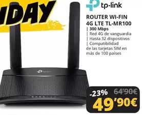 Oferta de TP-LINK - Router Wi-fin 4g Lte Tl-mr100 por 49,9€ en Dynos Informática