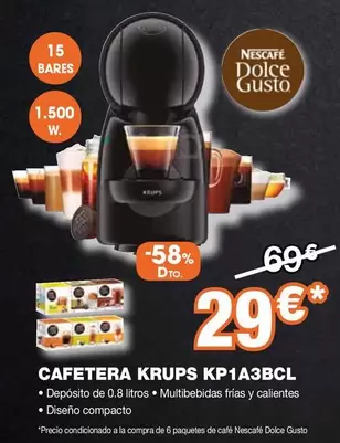 Oferta de Krups - Cafetera Kp 1a3bcl por 29€ en Expert