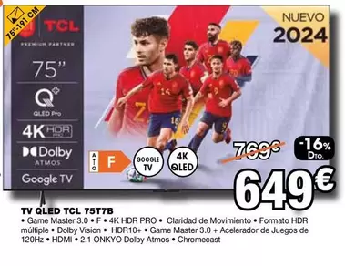 Oferta de TCL - Tv Qled 75ttb por 649€ en Expert