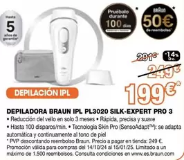 Oferta de Braun - Depiladora IPL3020 Silk-expert Pro 3 por 199€ en Expert