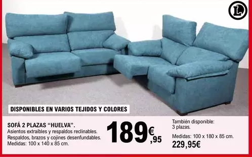 Oferta de Sofá 2 Plazas Huelva por 189,95€ en E.Leclerc