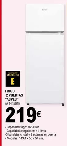 Oferta de Aspes - Frigo 2 Puertas AF145501E por 219€ en E.Leclerc