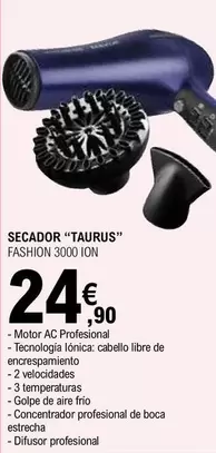 Oferta de Taurus - Secador FASHION 3000 ION por 24,9€ en E.Leclerc