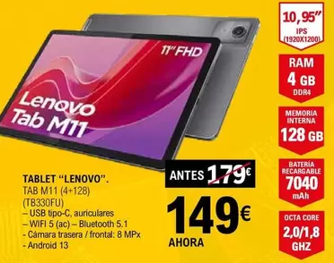 Oferta de Lenovo - Tablet TAB M11 por 149€ en E.Leclerc