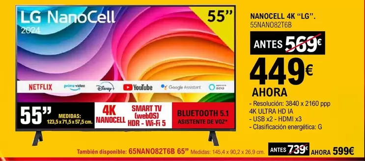 Oferta de LG - Nanocell 4K 55NANO82T6B por 449€ en E.Leclerc