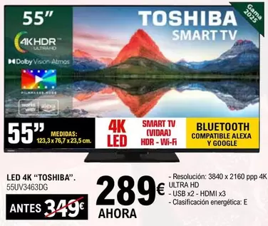 Oferta de Toshiba - Led 4K 55UV3463DG por 289€ en E.Leclerc