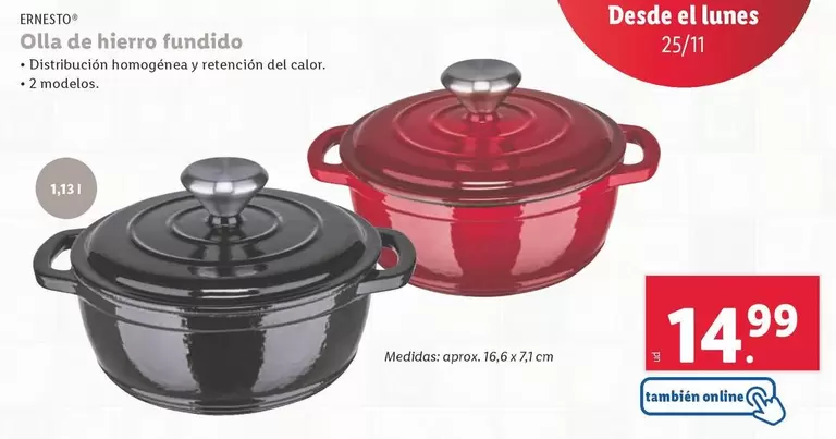 Oferta de Ernesto - Olla De Hierro Fundido por 14,99€ en Lidl