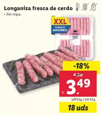 Oferta de Longaniza Fresca De Cerdo por 3,49€ en Lidl