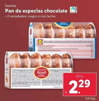 Oferta de Favorina - Pan De Especias Chocolate por 2,29€ en Lidl