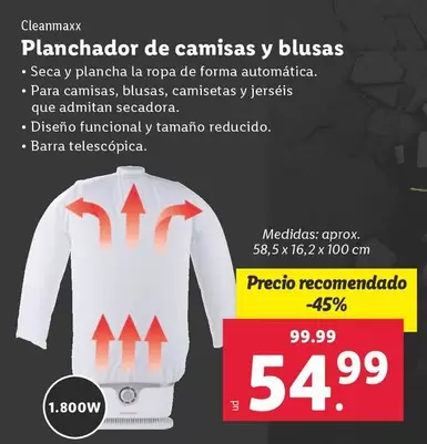 Oferta de Cleanmaxx - Planchador De Camisas Y Blusas  por 54,99€ en Lidl