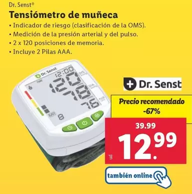 Oferta de Dr. Senst - Tensiómetro De Muñeca por 12,99€ en Lidl