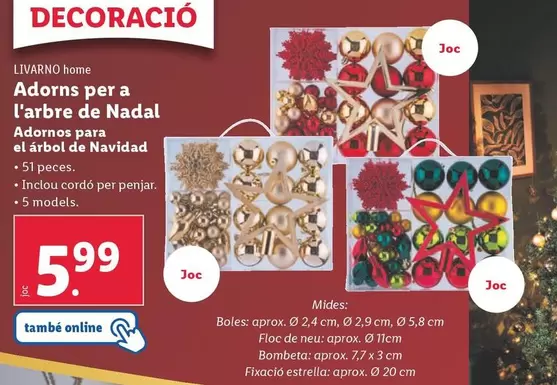 Oferta de Livarno Home - Adornos Para El Arbol De Navidad por 5,99€ en Lidl