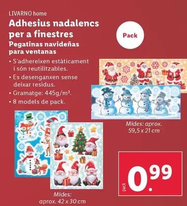 Oferta de Livarno Home - Pegatinas Navideñas Para Ventanas por 0,99€ en Lidl