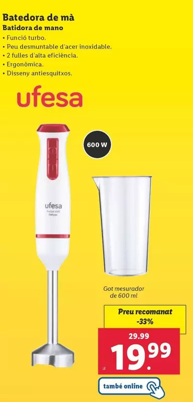 Oferta de Ufesa - Batidora De Mano por 19,99€ en Lidl