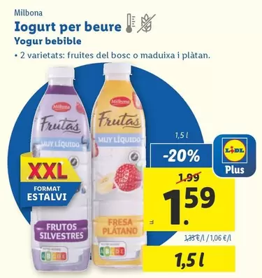 Oferta de Milbona - Yogur Bebible por 1,59€ en Lidl