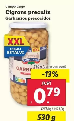 Oferta de Campo Largo - Garbanzos Precocidos por 0,79€ en Lidl