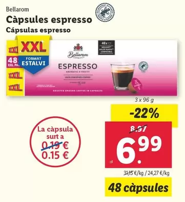 Oferta de Bellarom - Cápsulas Espresso por 6,99€ en Lidl